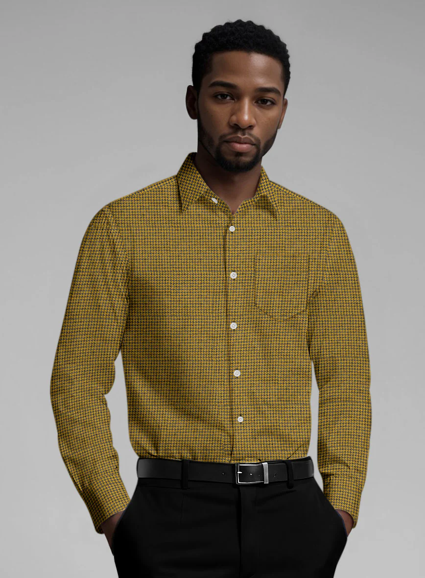 Ochre Houndstooth Cotton Shirt - Image 3