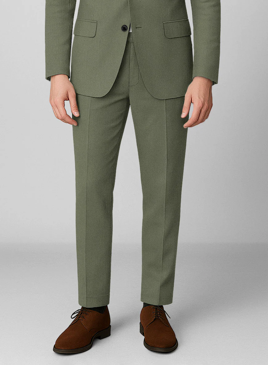 Olive Green Napoli Stretch Light Weight Cotton Pants - Image 2