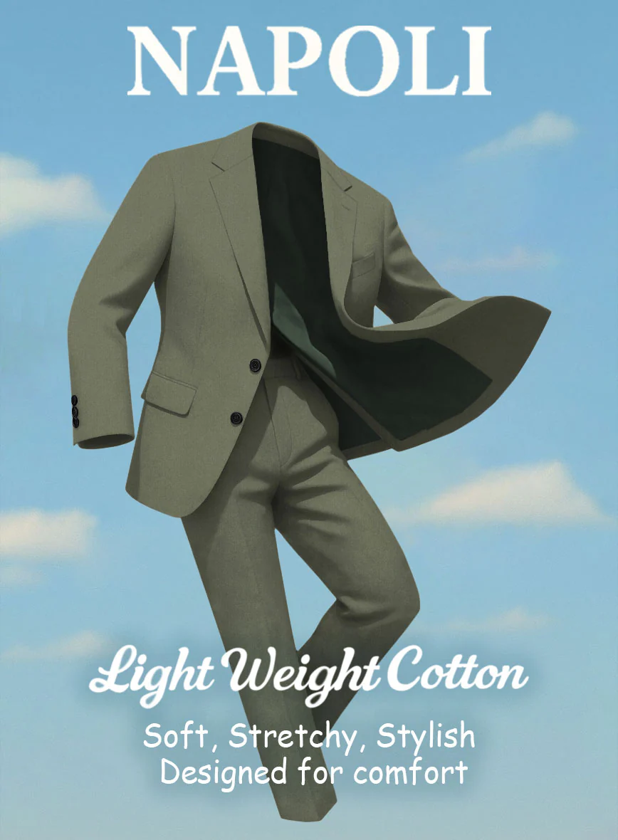 Olive Green Napoli Stretch Light Weight Cotton Suit - Image 7