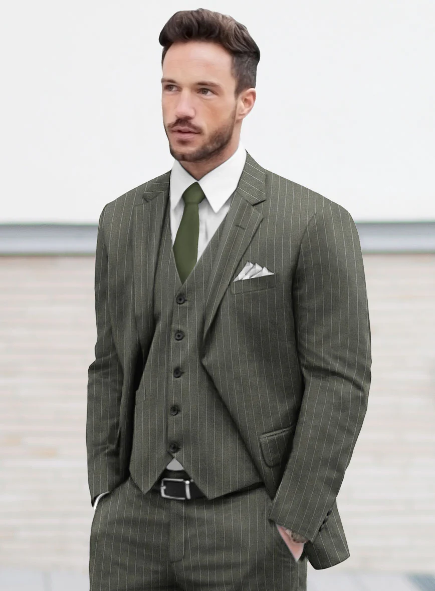 Olive Green Pinstripe Jacket - Image 2