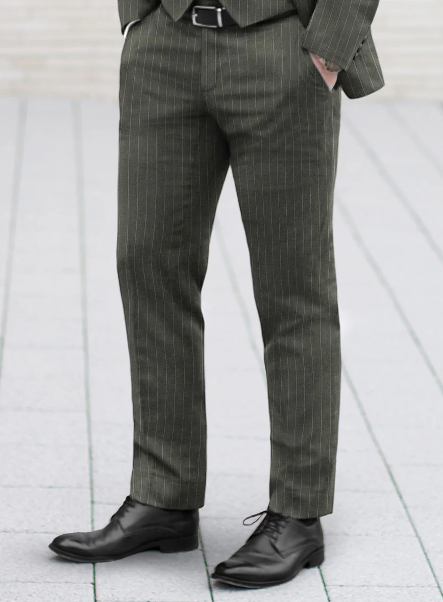 Olive Green Pinstripe Pants - Image 2