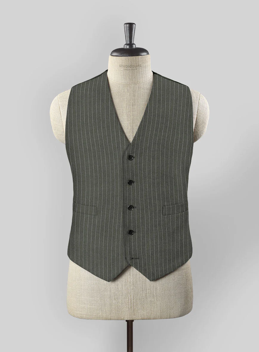 Olive Green Pinstripe Waist Coat - Image 2