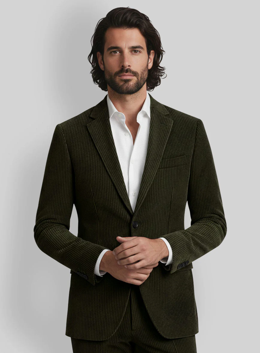 Olive Green Stretch Corduroy Jacket - Image 2