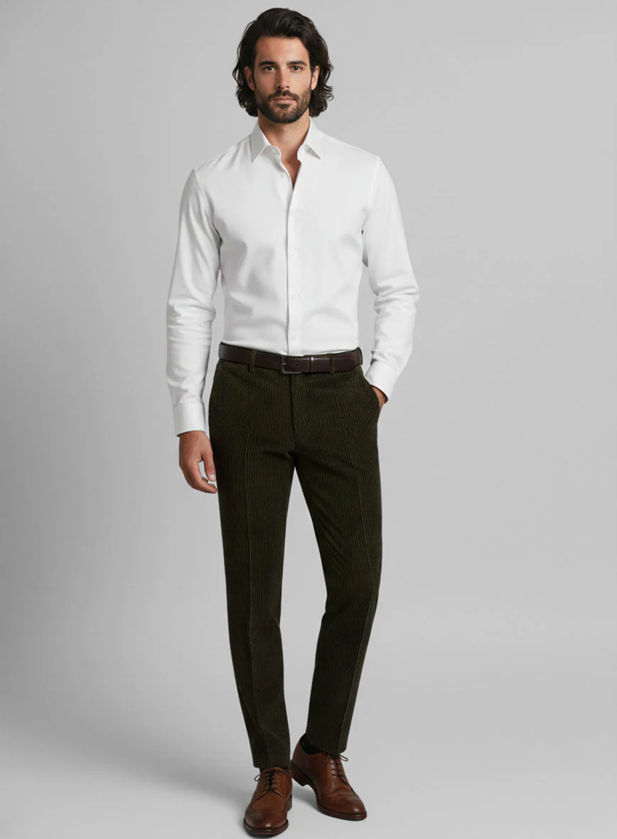 Olive Green Stretch Corduroy Pants - Image 3