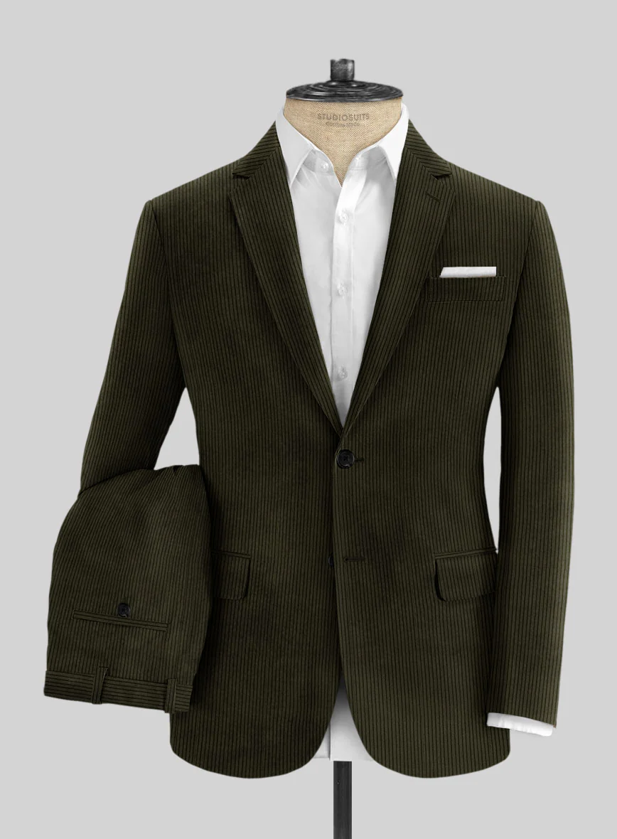 Olive Green Stretch Corduroy Suit - Image 2