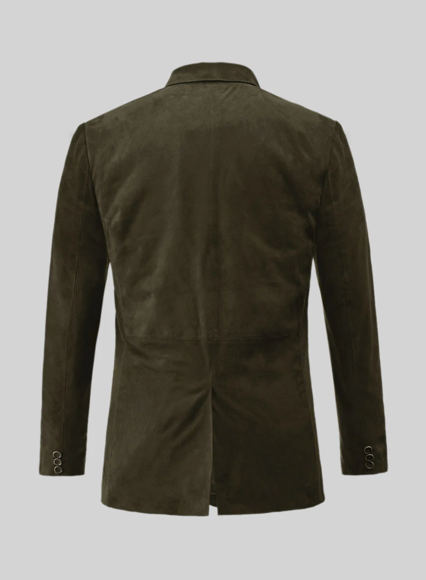 Olive Green Suede Leather Blazer - Image 3