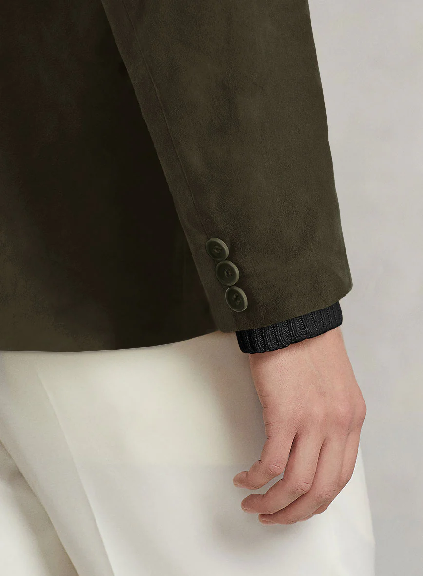 Olive Green Suede Leather Blazer - Image 5