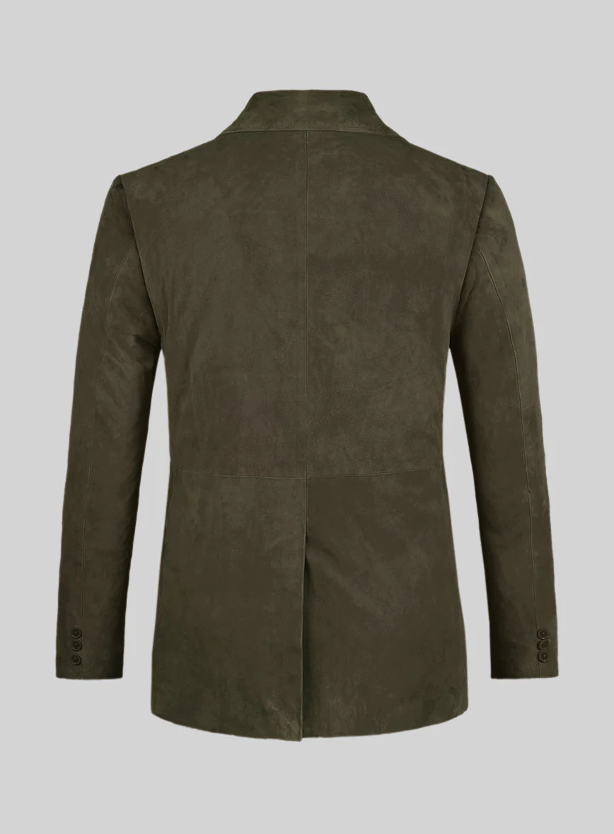 Olive Green Suede Leather Pea Coat - Image 3