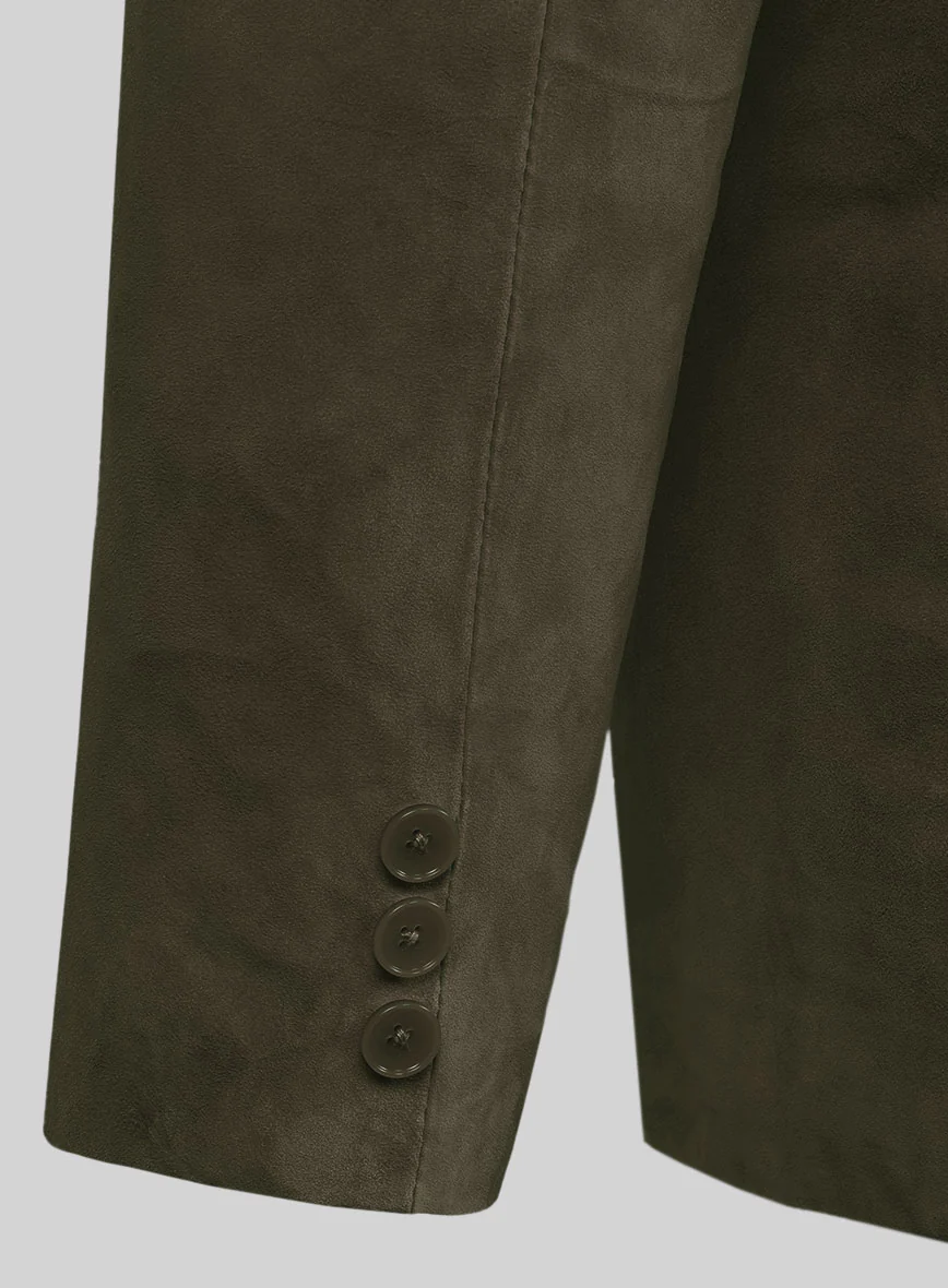Olive Green Suede Leather Pea Coat - Image 6