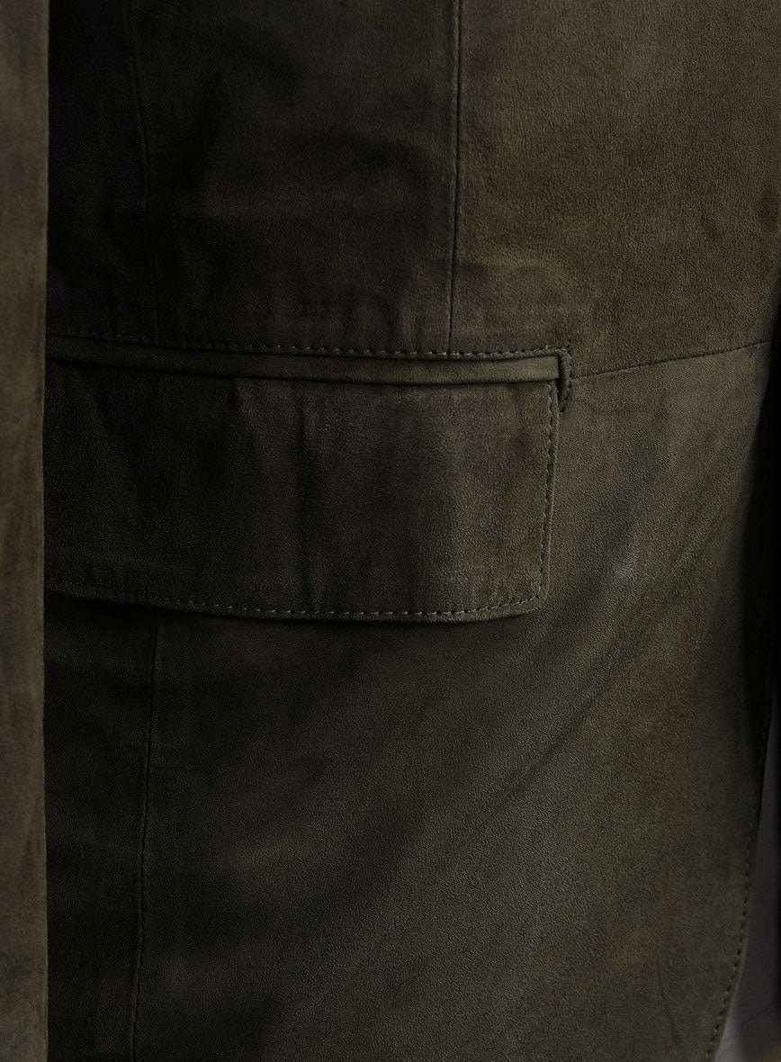 Olive Green Suede Leather Suit - Image 5
