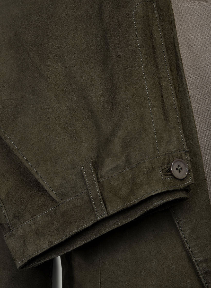 Olive Green Suede Leather Suit - Image 6