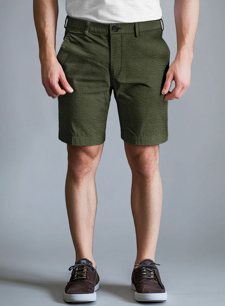 Olive Seersucker Shorts - Image 2