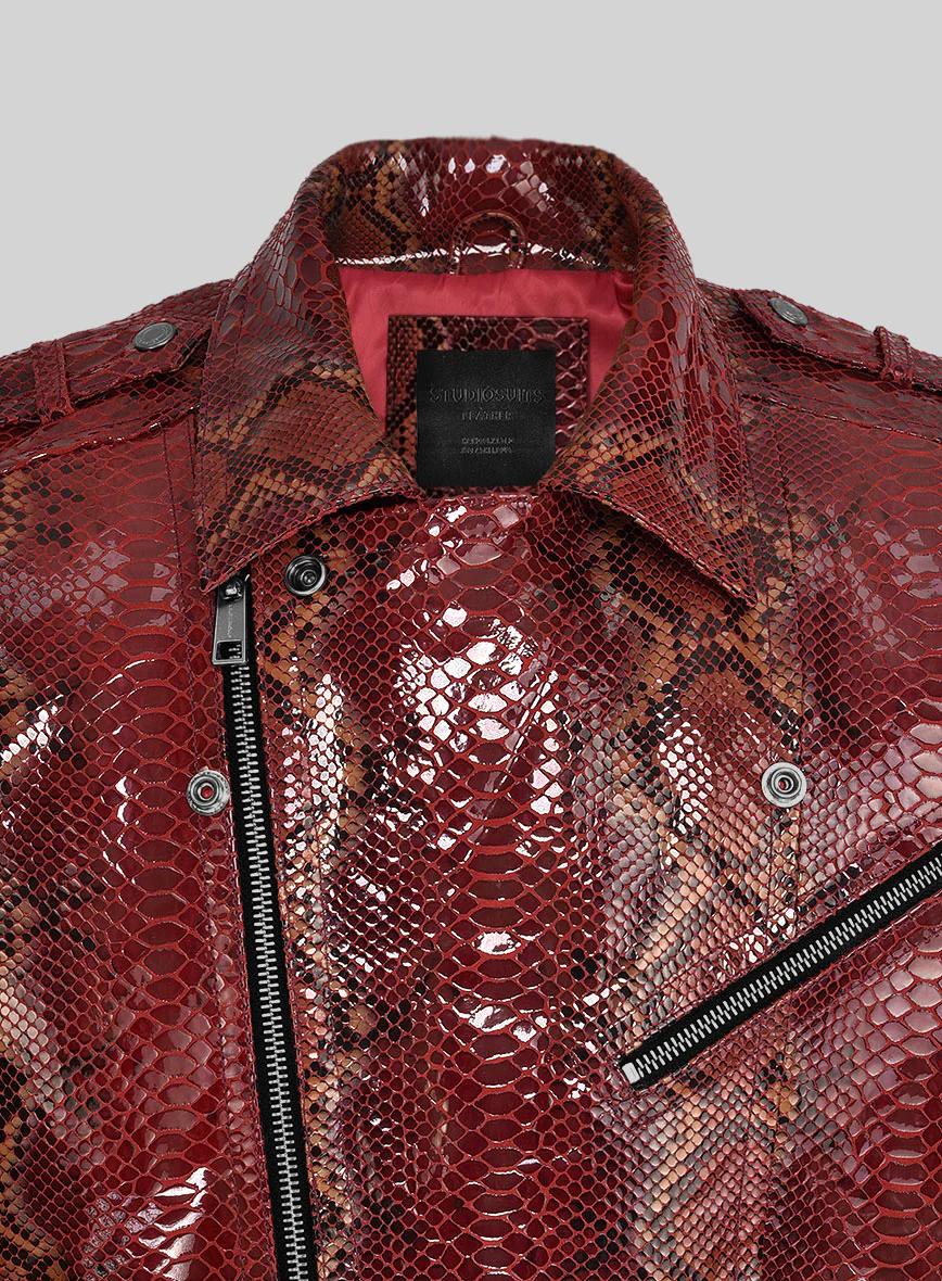 Opulent Bold Red Python Leather Jacket - Image 2