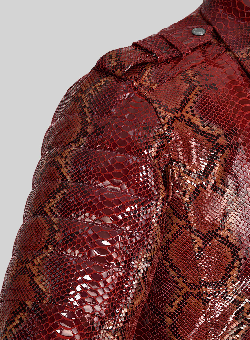 Opulent Bold Red Python Leather Jacket - Image 3