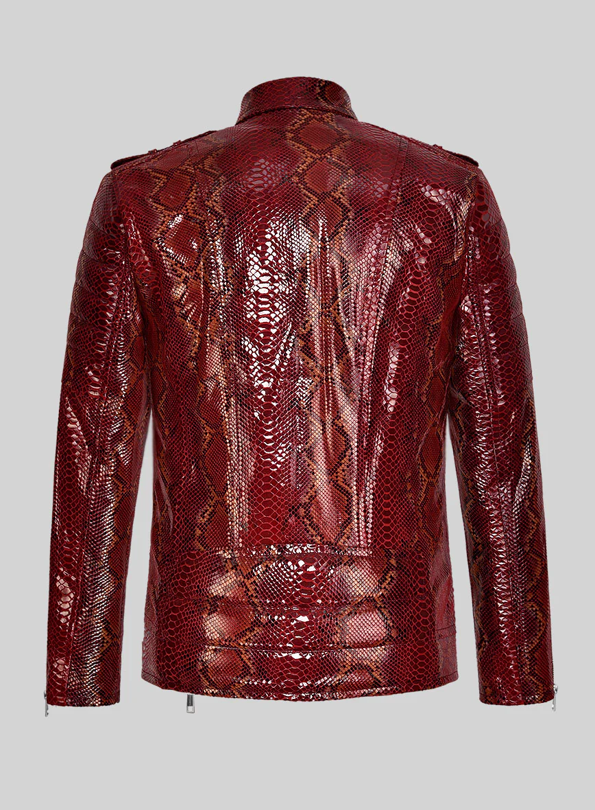 Opulent Bold Red Python Leather Jacket - Image 6
