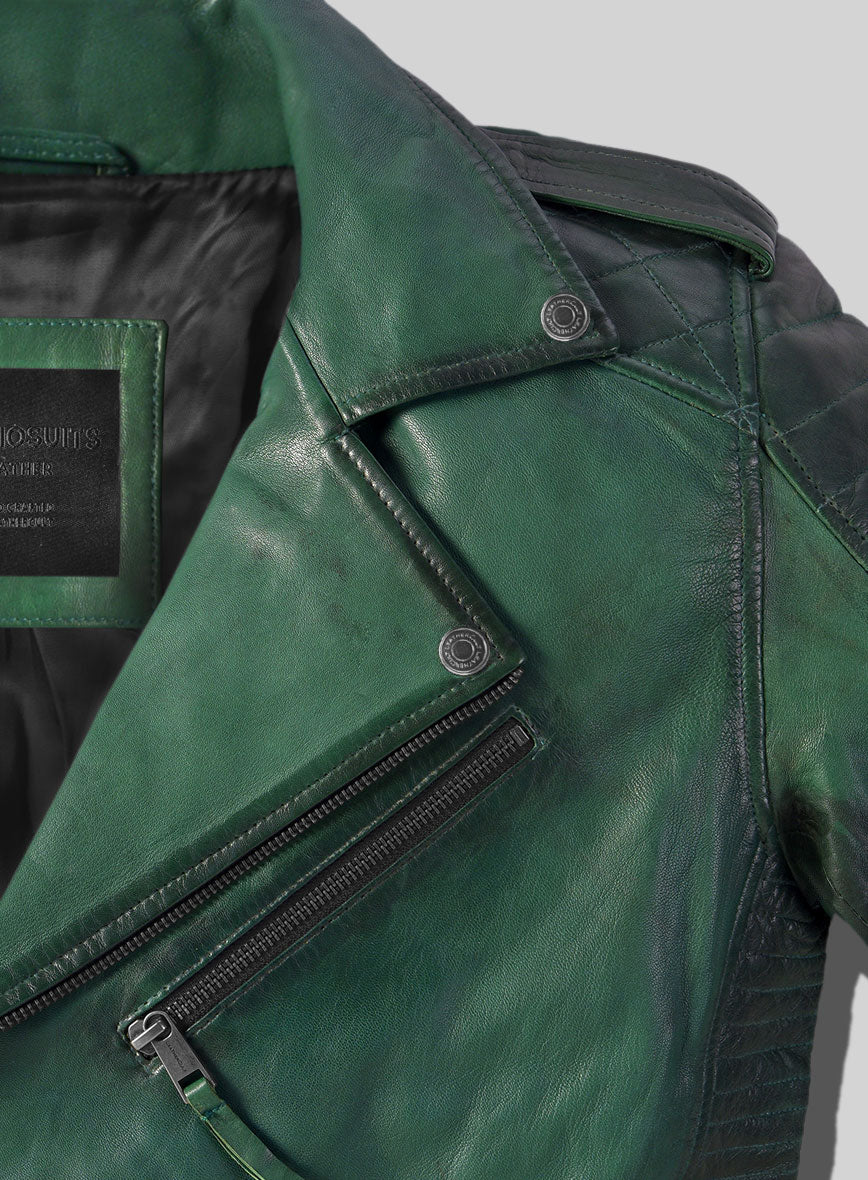 Outlaw Burnt Green Leather Jacket - Image 4