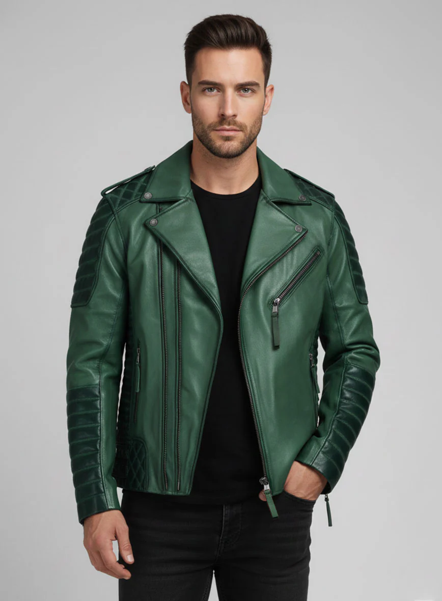 Outlaw Burnt Green Leather Jacket - Image 5