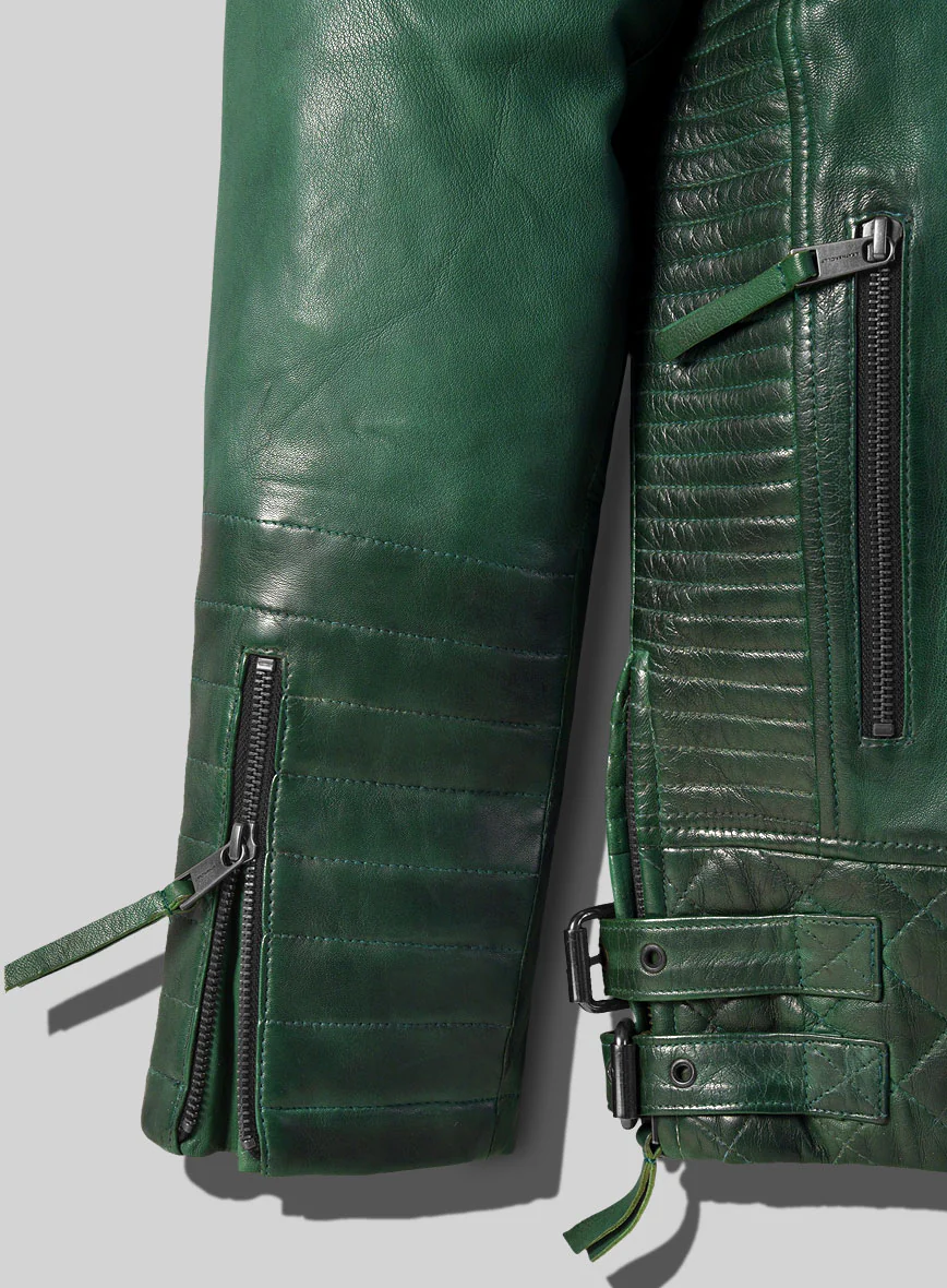 Outlaw Burnt Green Leather Jacket - Image 6
