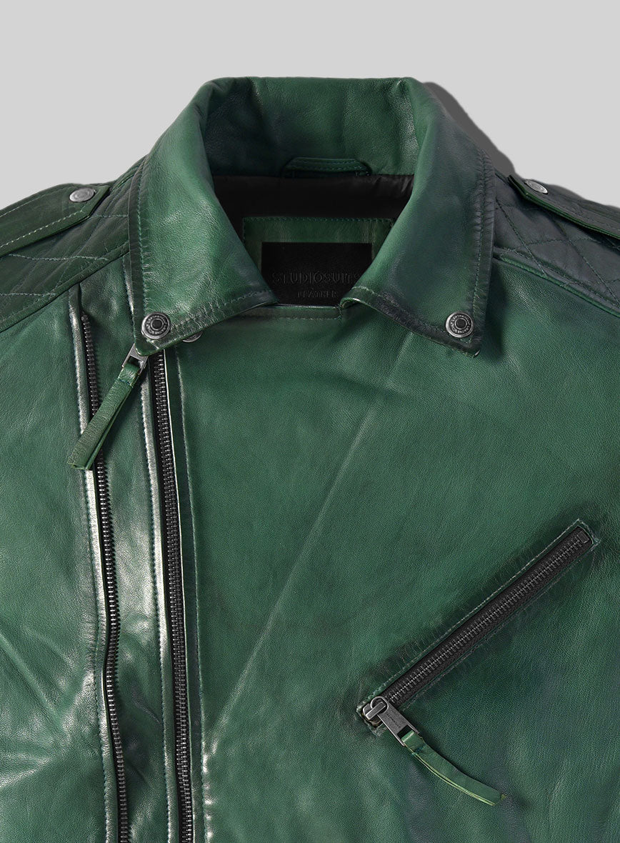 Outlaw Burnt Green Leather Jacket - Image 7