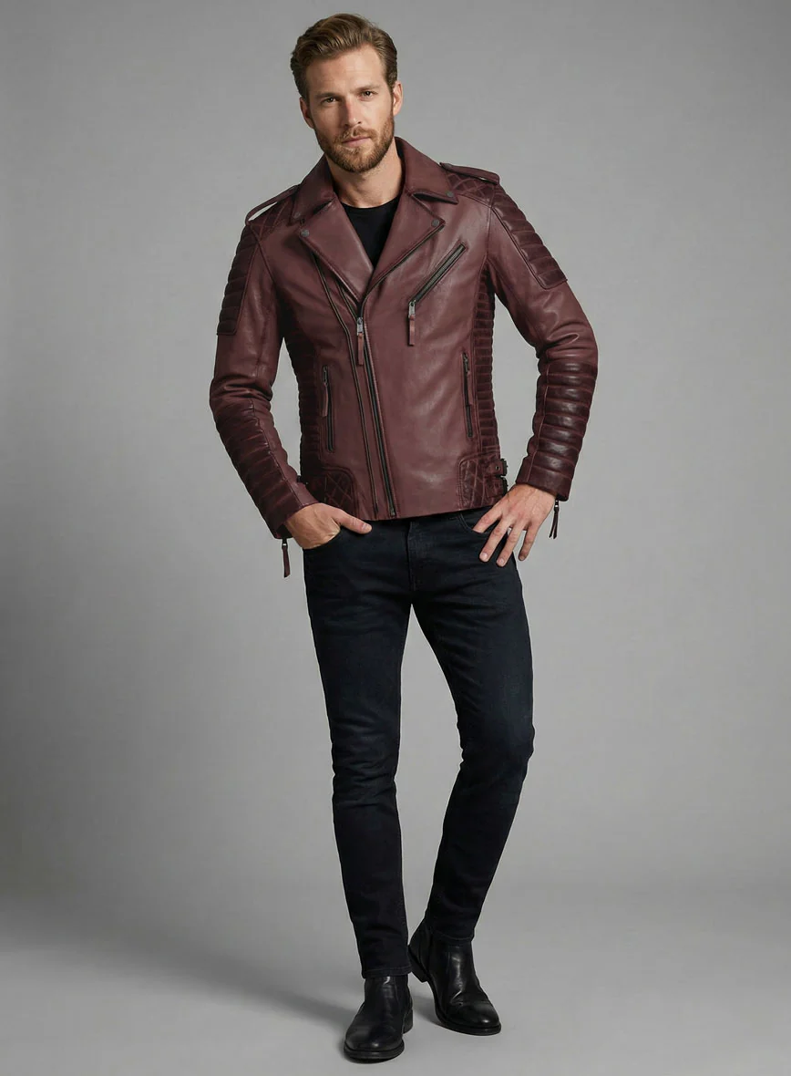 Outlaw Burnt Maroon Leather Jacket - Image 2