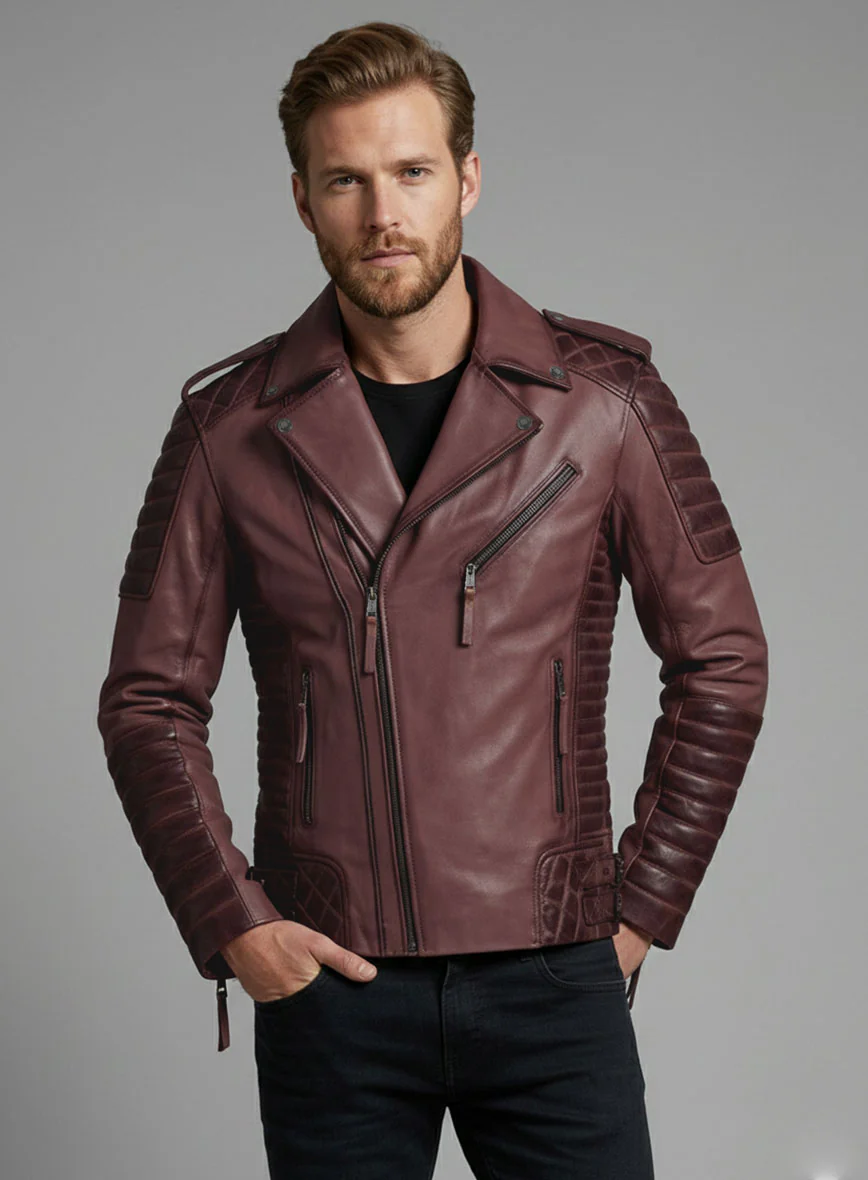 Outlaw Burnt Maroon Leather Jacket - Image 4