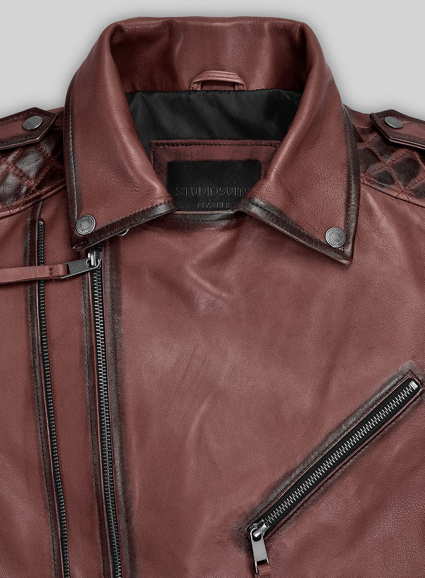Outlaw Burnt Maroon Leather Jacket - Image 5
