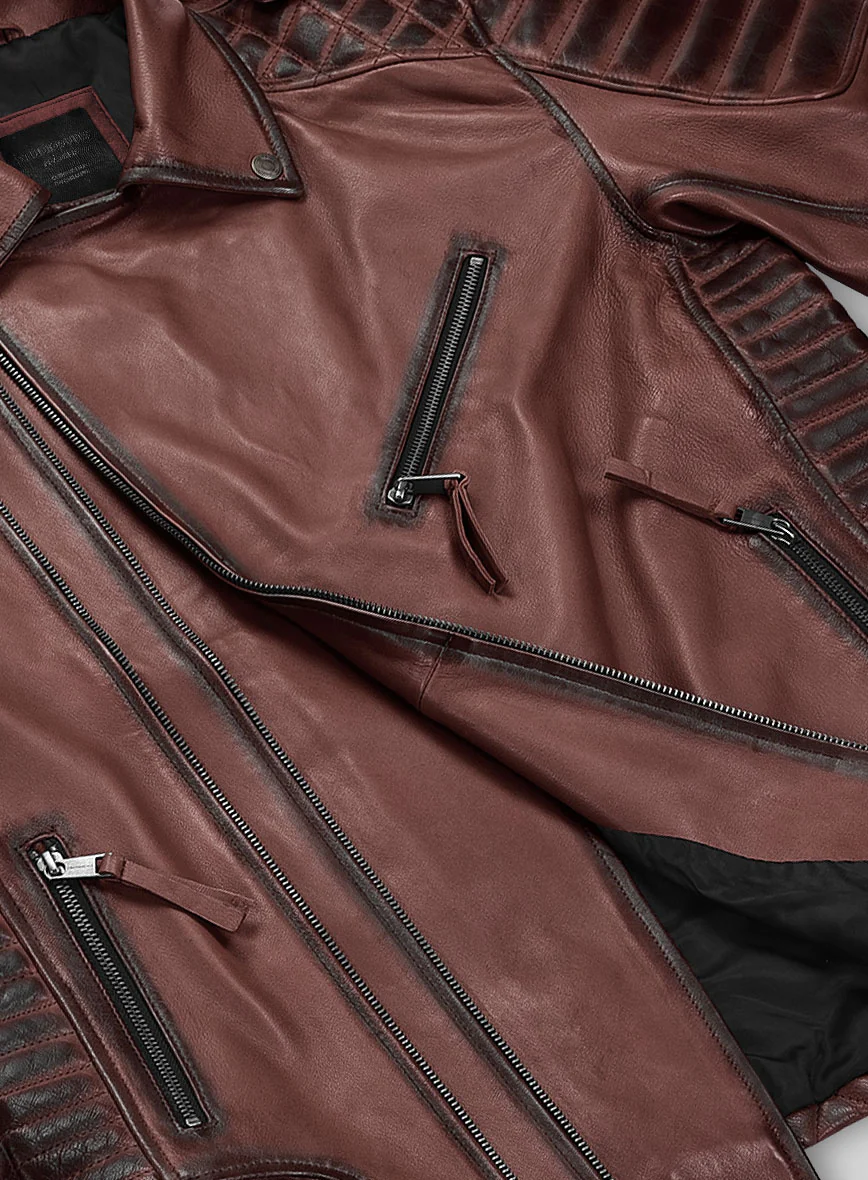 Outlaw Burnt Maroon Leather Jacket - Image 6