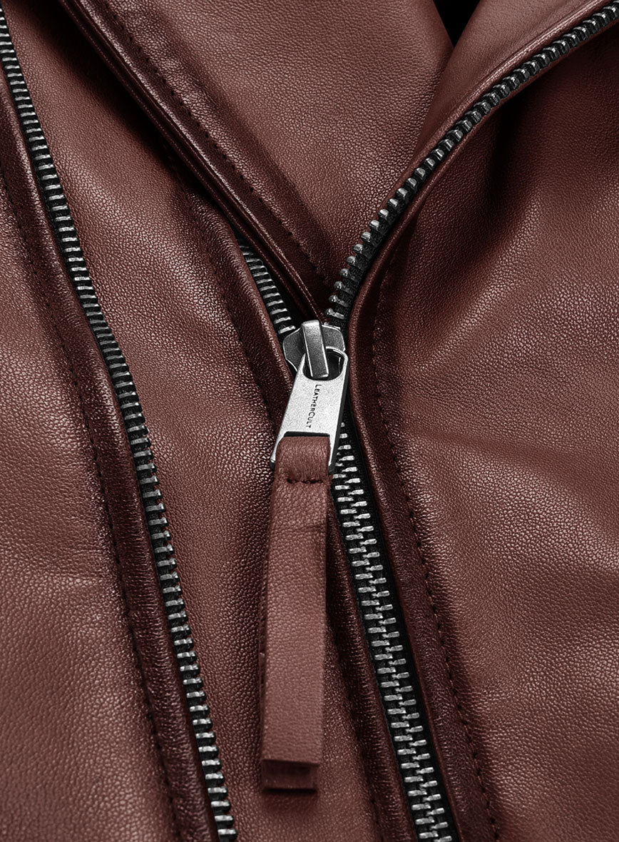 Outlaw Burnt Maroon Leather Jacket - Image 7