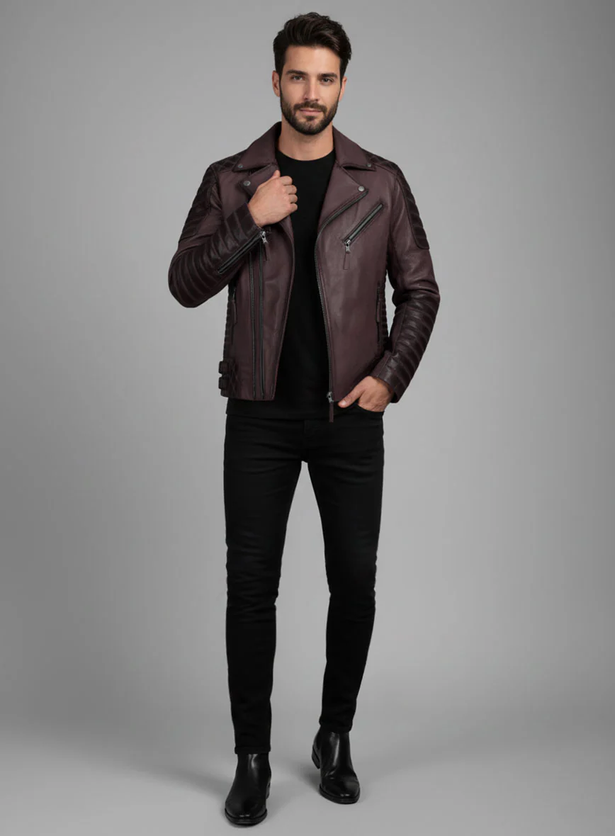 Outlaw Burnt Wine Leather Jacket - Image 2
