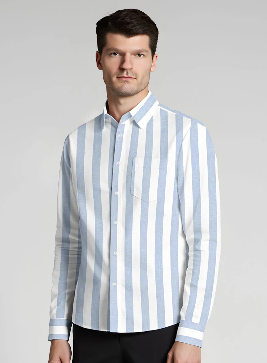 Oxford Blue Wide Stripe Cotton Shirt - Image 2