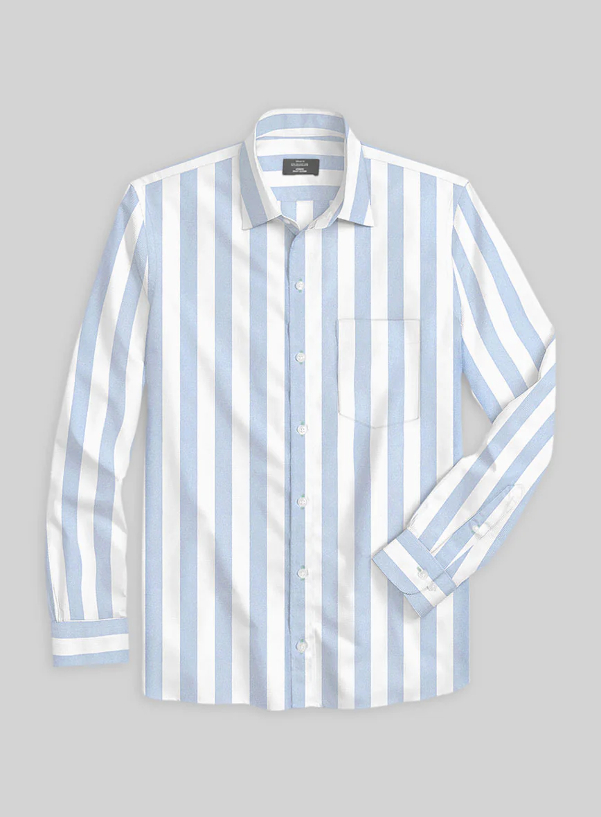 Oxford Blue Wide Stripe Cotton Shirt - Image 3