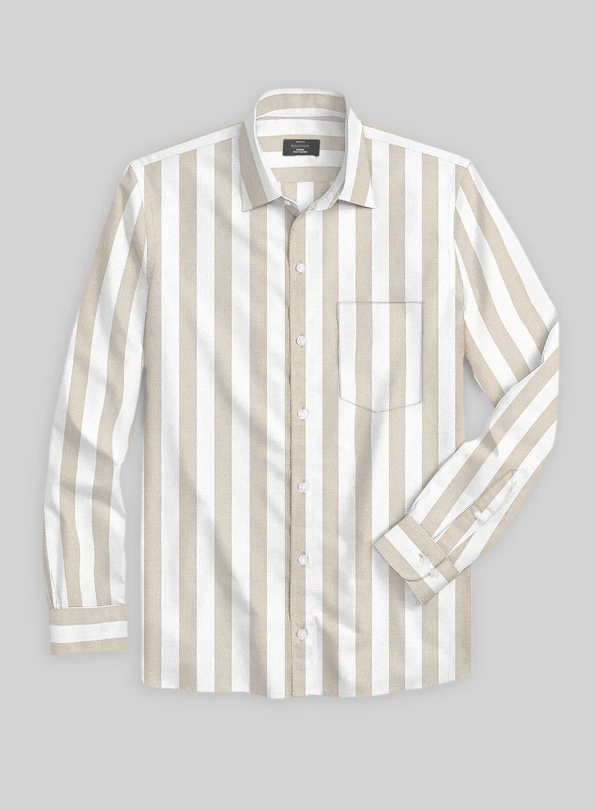 Oxford Brown Wide Stripe Cotton Shirt - Image 2