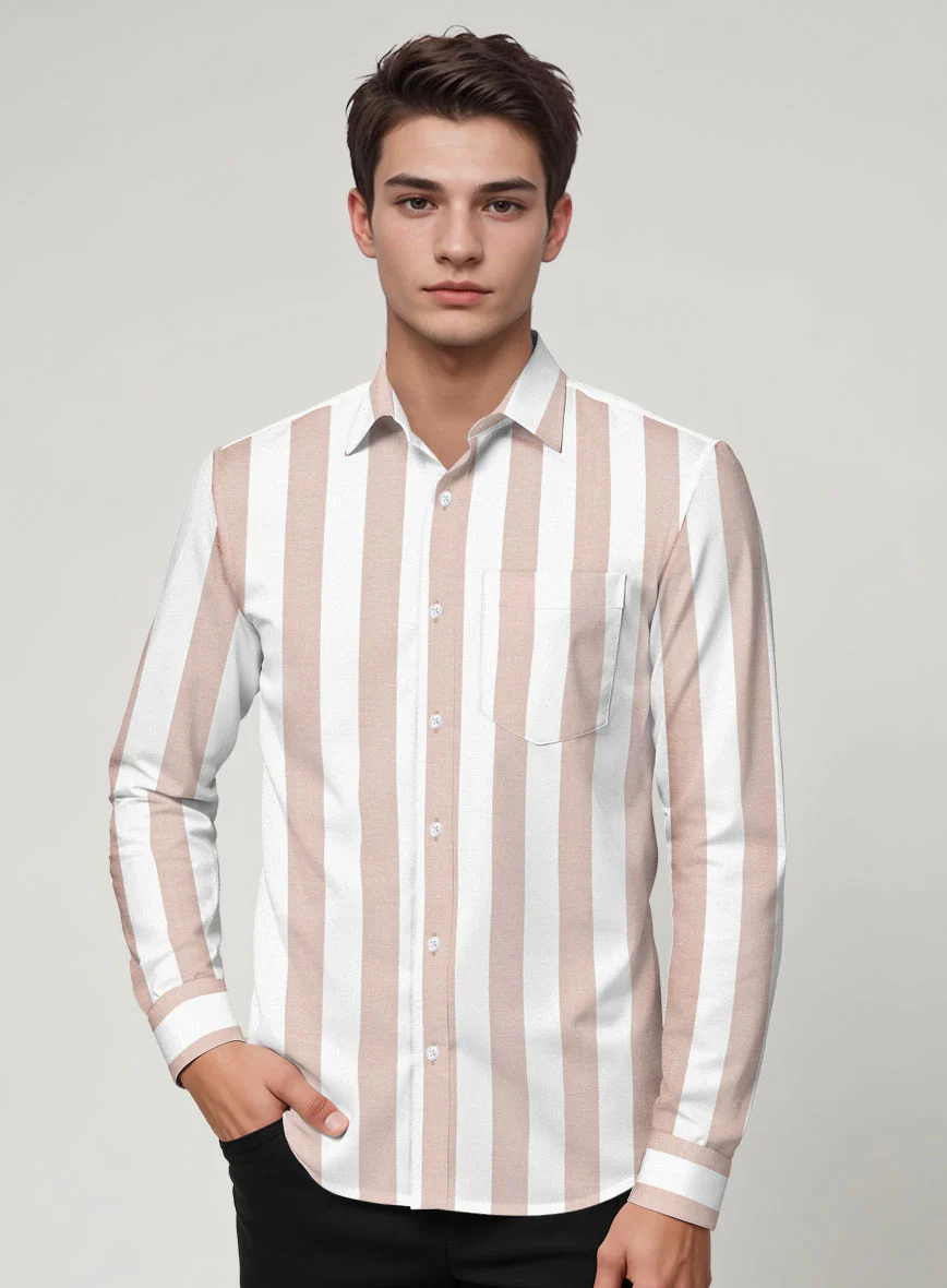 Oxford Old Rose Wide Stripe Cotton Shirt - Image 3