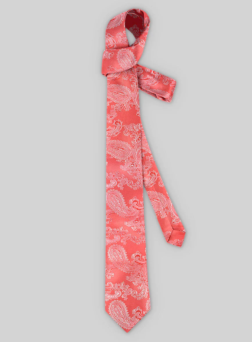 Paisley Coral Pink Satin Tie - Image 2