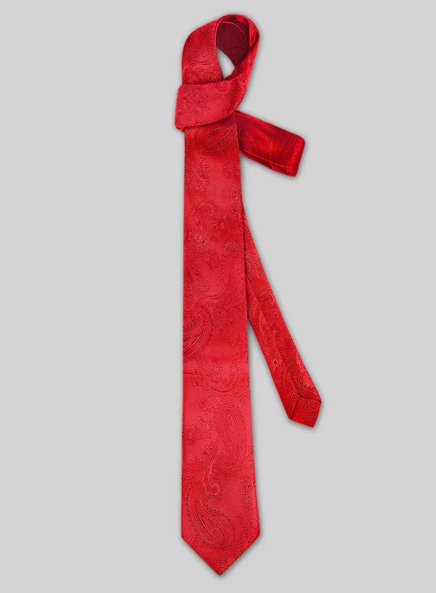 Paisley Crimson Red Satin Tie - Image 2