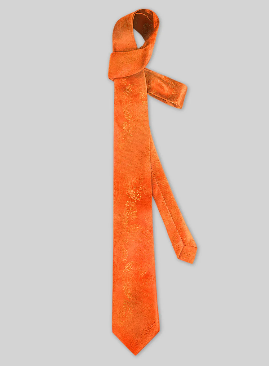 Paisley Cuban Orange Satin Tie - Image 2