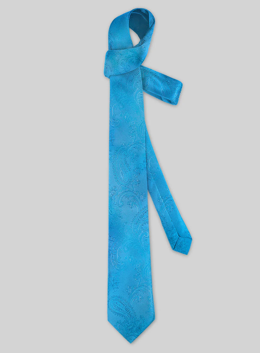 Paisley Cyan Blue Satin Tie - Image 2