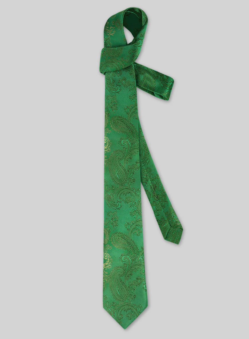 Paisley Green Satin Tie - Image 2