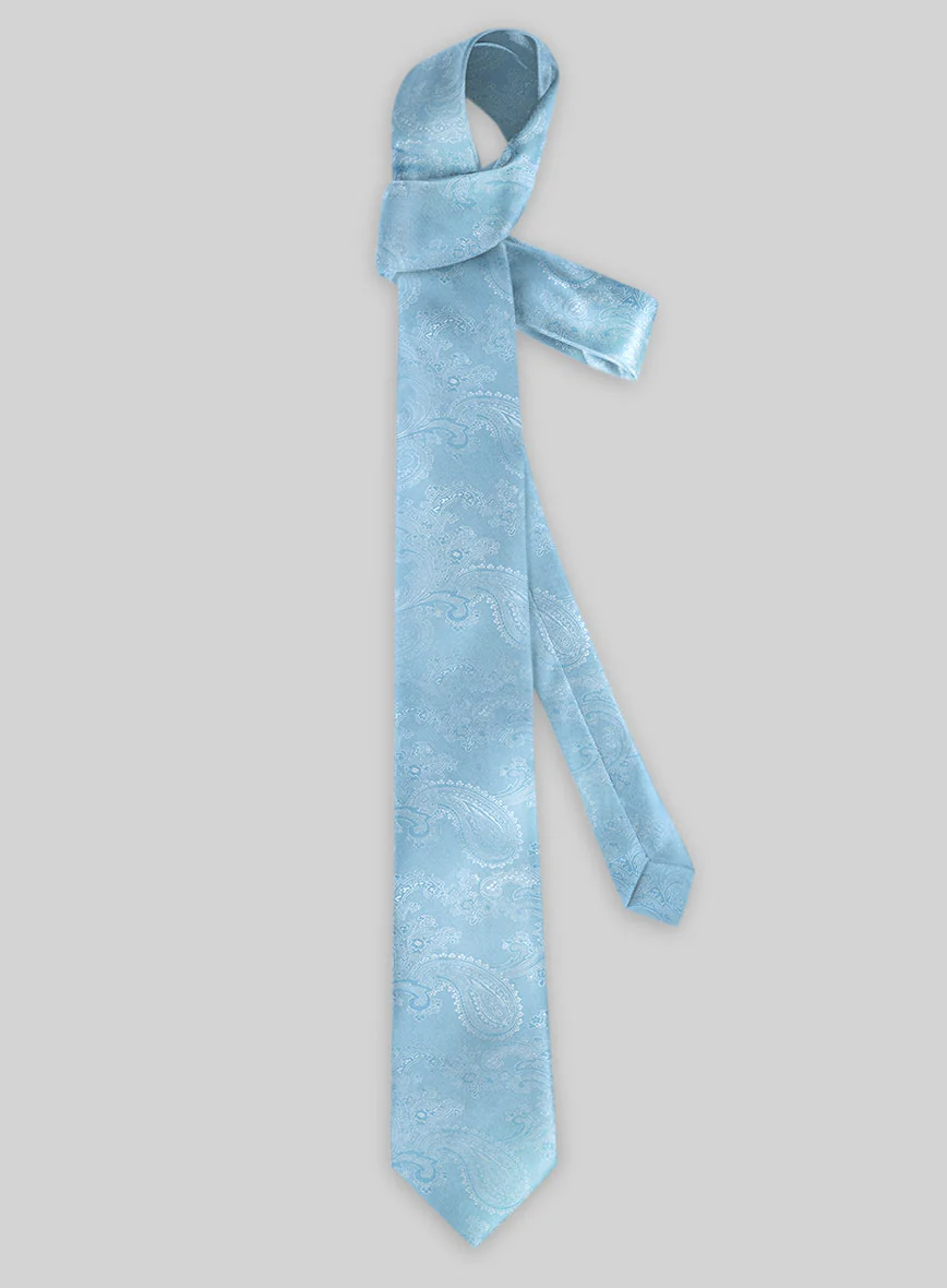 Paisley Light Blue Satin Tie - Image 2