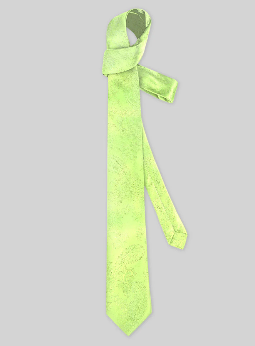 Paisley Neon Green Satin Tie - Image 2