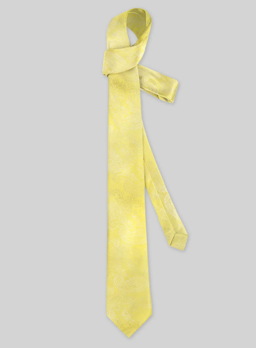 Paisley Neon Yellow Satin Tie - Image 2