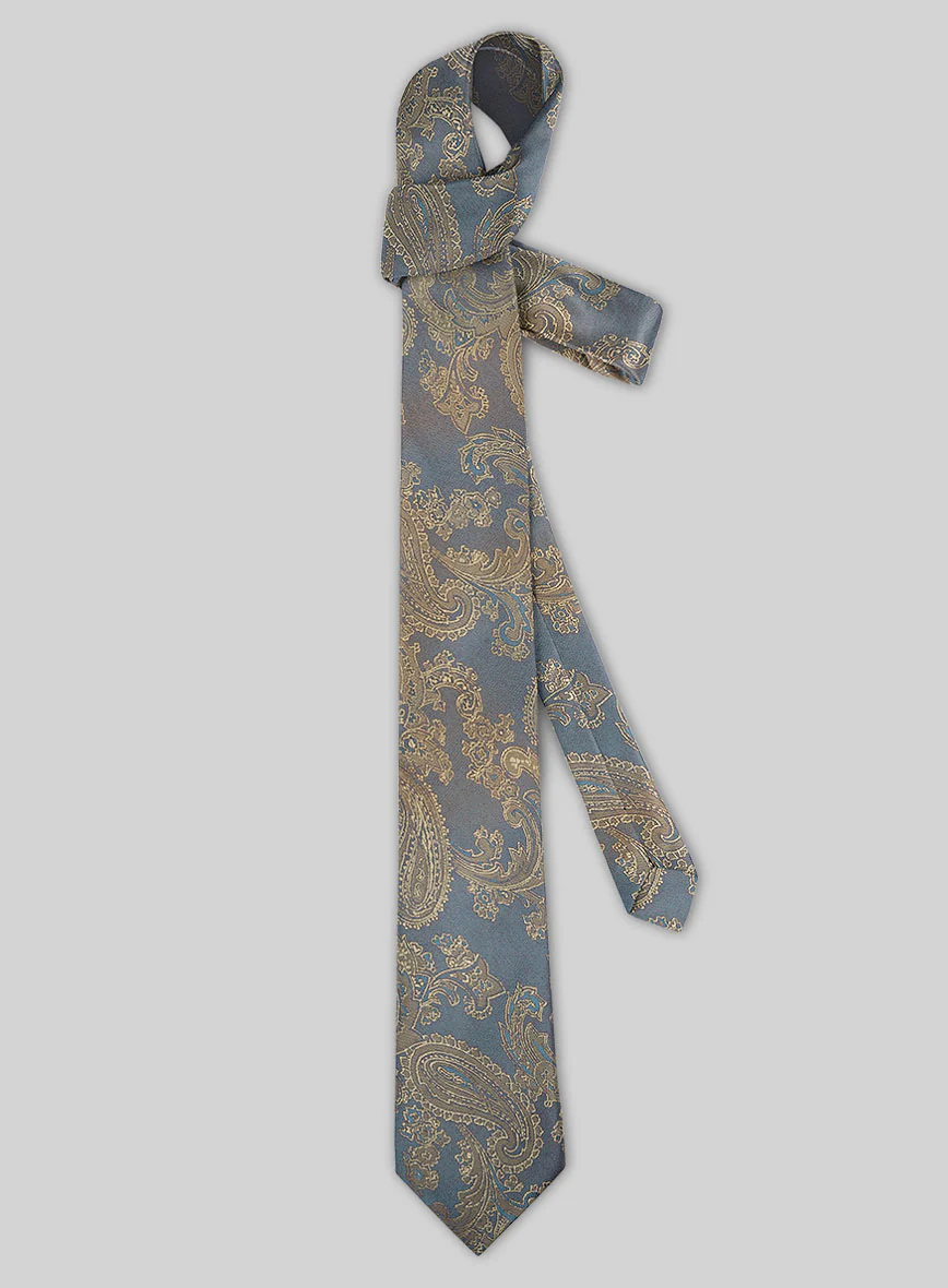 Paisley Pine Blue Satin Tie - Image 2