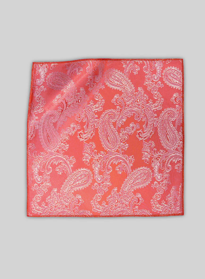 Paisley Pocket Square - Coral Pink - Image 3