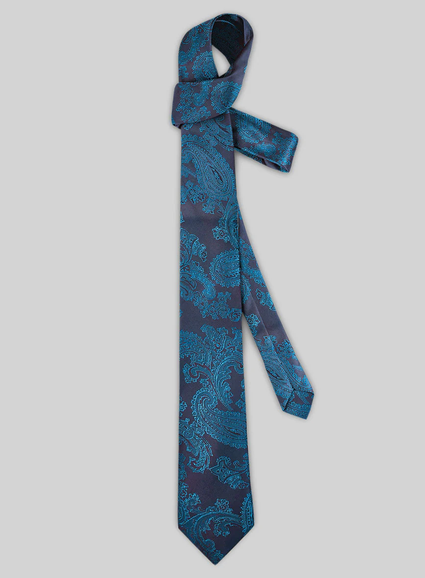 Paisley Royal Cyan Satin Tie - Image 2