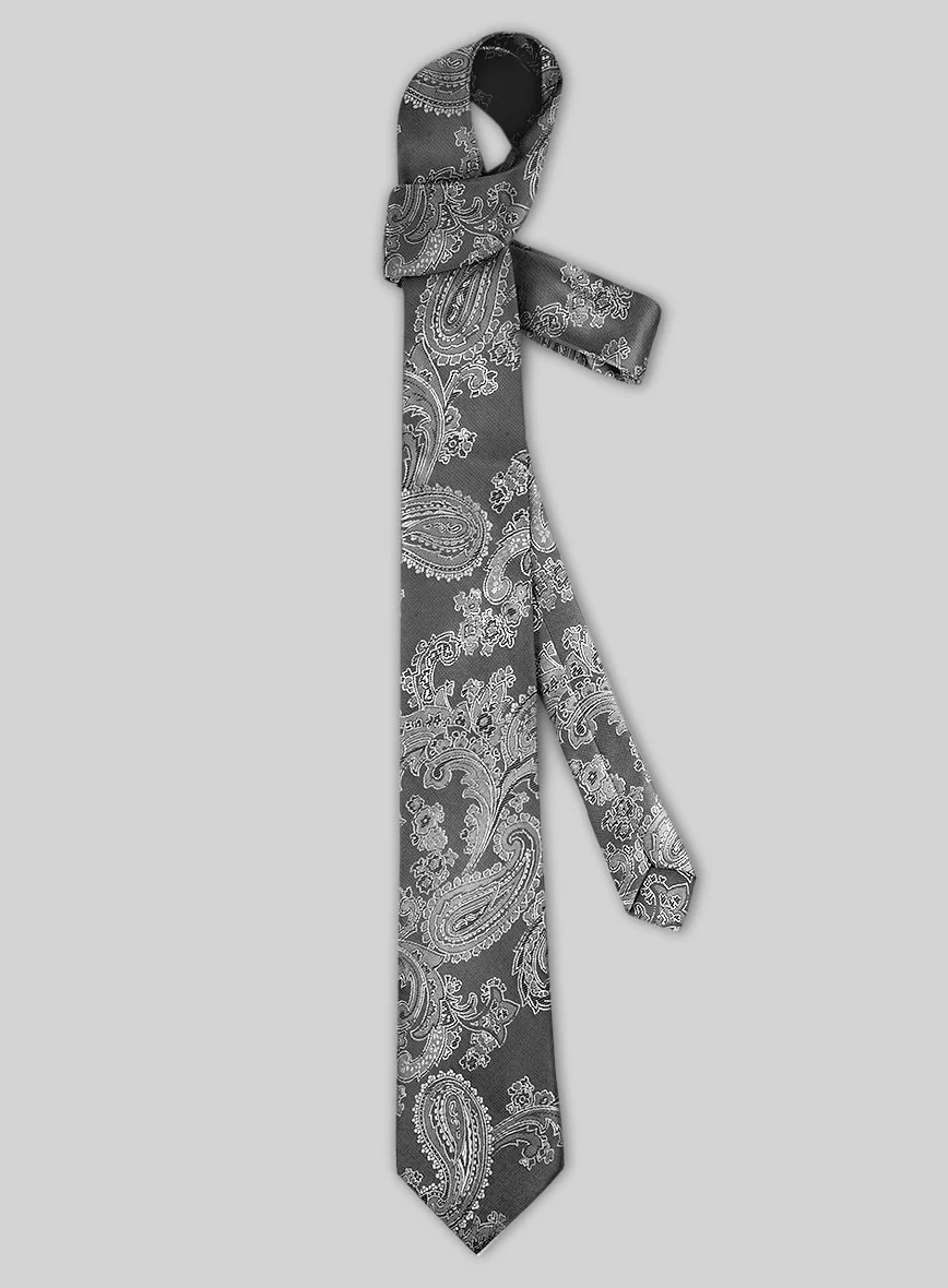 Paisley Silver Satin Tie - Image 2