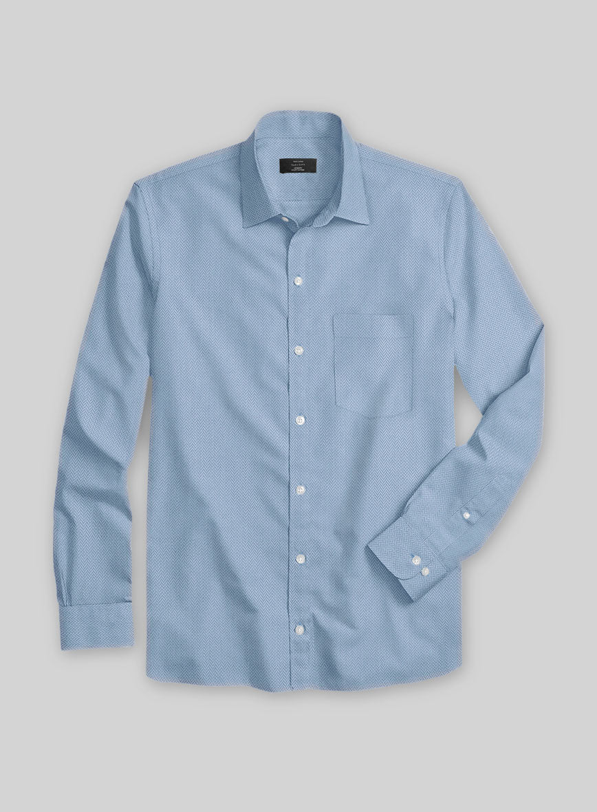 Pastle Mist Blue Herringbone Cotton Shirt - Image 3