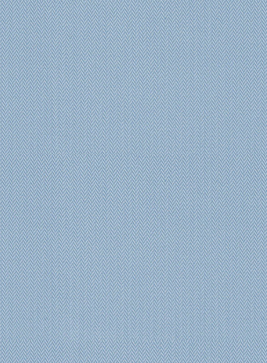 Pastle Mist Blue Herringbone Cotton Shirt - Image 4