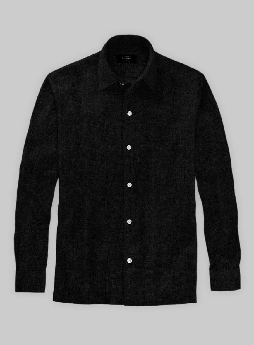 Pure Black Linen Shirt - Image 3