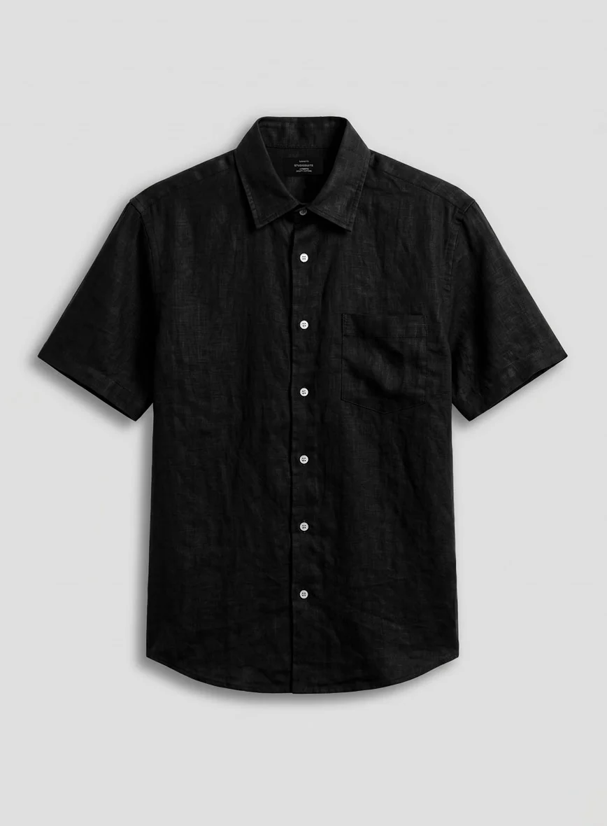 Pure Black Linen Shirt - Image 3