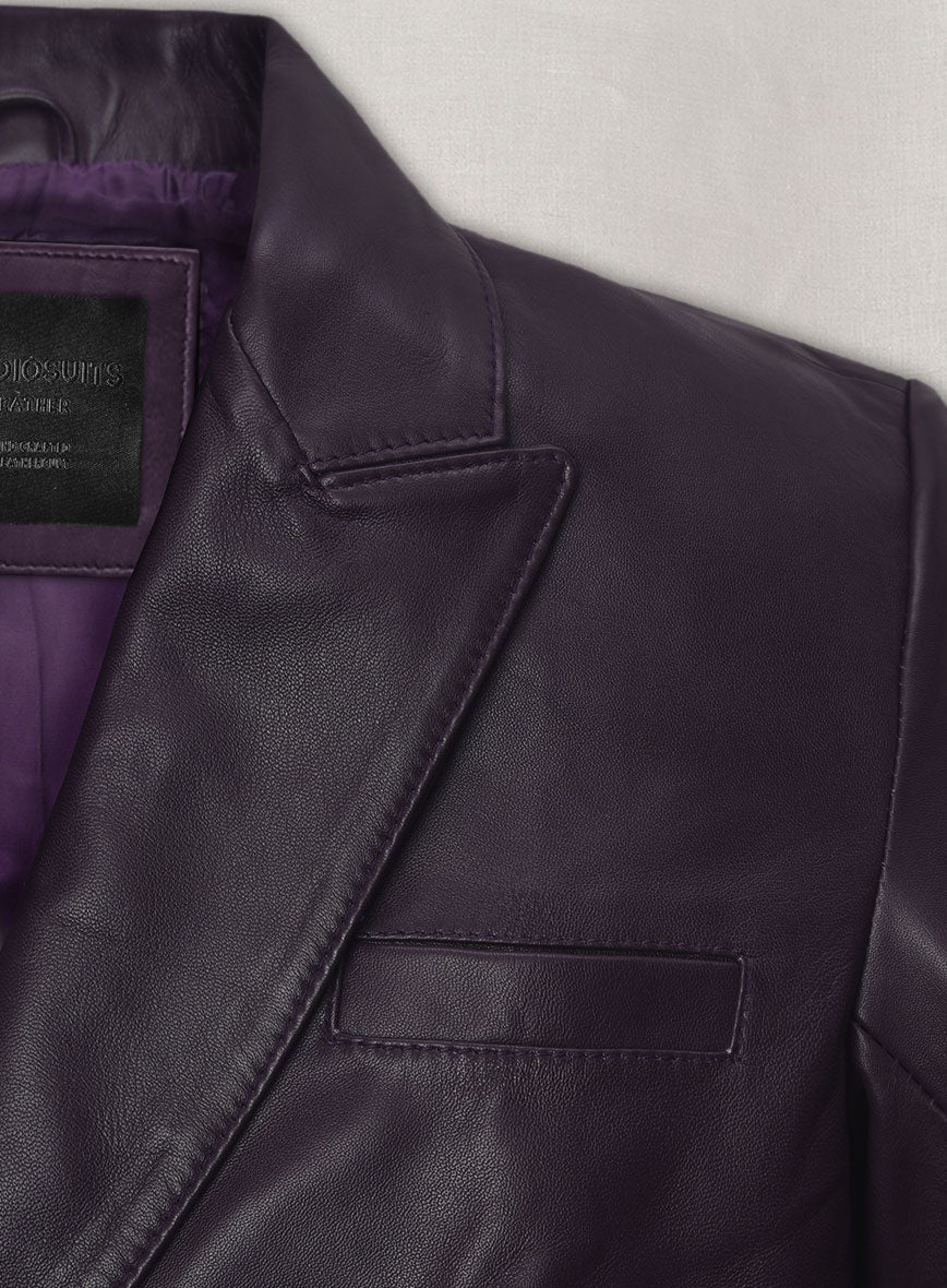 Purple Hampton Double Breasted Leather Blazer - Image 2